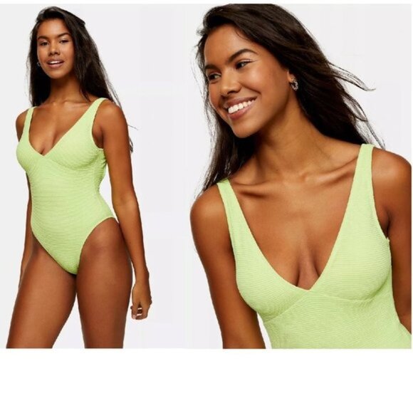 TOPSHOP Crinkle Plunge Swimsuit - Picture 3 of 9